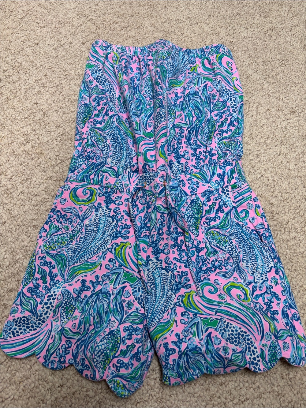 Lilly Pulitzer Pink, Blue & Green Scallop Strapless Romper